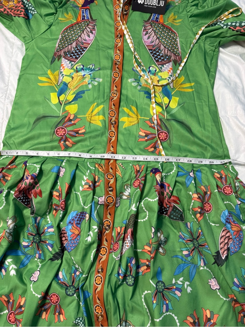 Boho Green Floral & Bird Print Maxi Shirt Dress Fall 2026 L - Picture 10 of 16